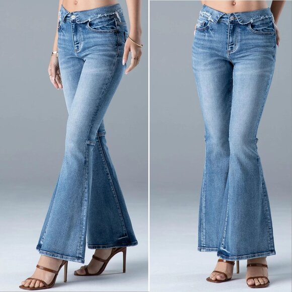 CEROS Mid Rise Super Flare JEANS Size 31 Blue Denim Back Slit NEW - Picture 12 of 12